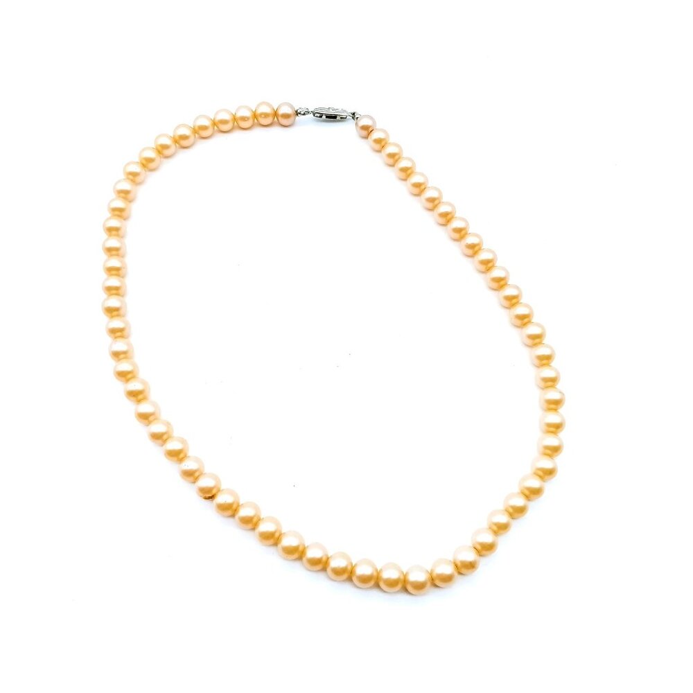 Lustrous Glass Pearl Choker, Vintage Champagne Beaded Necklace for Wedding or Oc